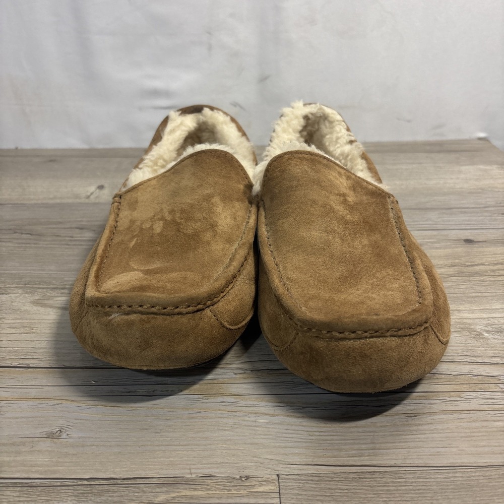 UGG Ascot Mens Approx 10 Chestnut Suede Sheepskin Comfort Slip On Shoes - Picture 2 of 11